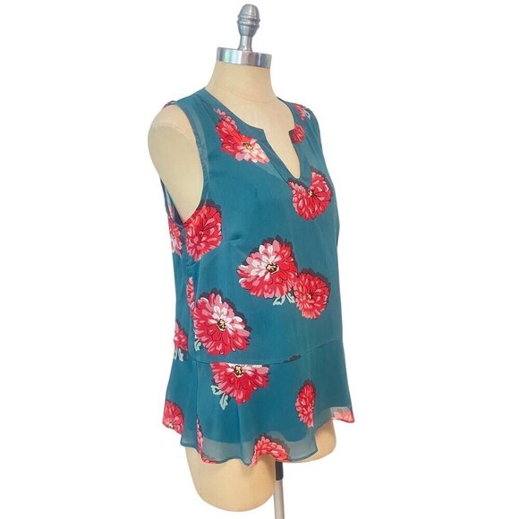 CABI Blushing Blouse 3445 Teal Blue Pink Sleeveless Peplum Ruffle Tank Medium - Picture 3 of 5